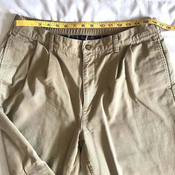 LL Bean Pants Men Tag 37 /Actual 32x28 Khaki Flannel Plaid Lined Pleated Vintage - Picture 5 of 9